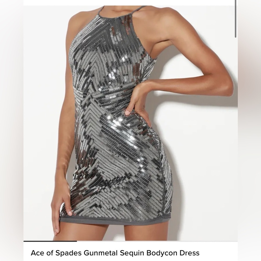 Lulu's Gunmetal Sequin Halter Mini Dress